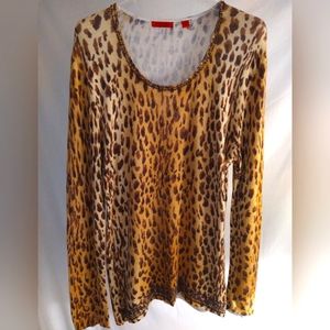 VENINI EMBELLISHED ANIMAL PRINT SCOOP-NECK LONG SLEEVE SWEATER M US